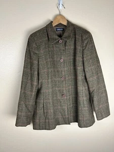 Lands' End 12 Plaid 100% Wool Jacket Button Up Shirt Vintage Blazer Barn Chore - Picture 1 of 4