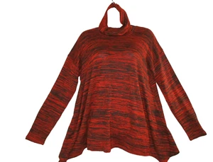 Kensie Red & Black Knit Funnel Neck Sharkbite Hem Top Women's XS/Bust 40" - Picture 1 of 9