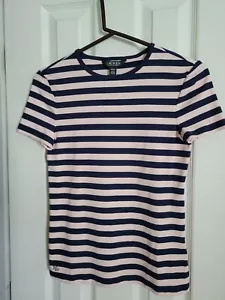 Lauren Ralph Lauren t shirt top Petite Small Navy & pink stripes - Picture 1 of 3