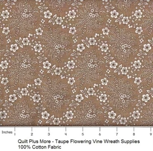 Taupe blühender Rankenkranz Zubehör 100 % Baumwollstoff im 1/4 Yard - Bild 1 von 1