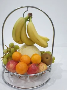 Fruit display basket with banana hook-elegant chrome plated strong built frame - Picture 1 of 7