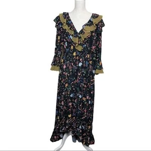 TOV Los Angeles Black Floral Ruffled High-Low Dress Size 44 (XL) Long Sleeve NWT - Picture 1 of 11