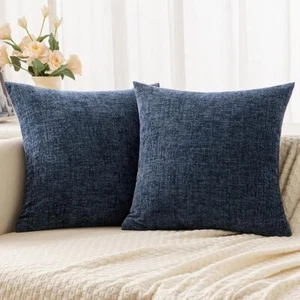 Pack of 2 Navy Blue Pillow Covers 18x18 Inch Soft Chenille Couch Throw Pillow... - Picture 1 of 6