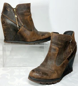 UGG MYRNA Lodge Wedge Brown Leather Sheepskin Boots Size UK 6.5 - Picture 1 of 11
