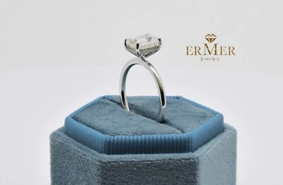 Anillo de compromiso de oro blanco macizo de 14k, piedras naturales de moissanita, hecho a mano Foto 1 de 4