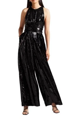 Ted Baker Vivalee широкие ноги блестки комбинезон в черный женский размер L (10/12) новый с Ярлыками - Изображение 1 из 4