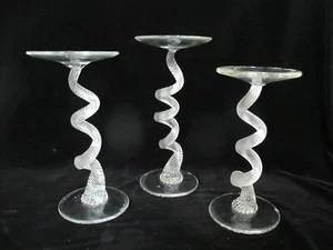 HARRY STUART RPM Studio Art Glass Snake COIL Twist Spiral Stem Candleholder Set - Picture 1 of 9