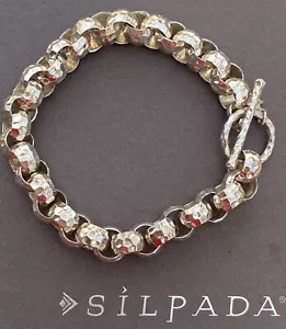 Silpada Sterling Silver Hammered Toggle Rolo Chain Modernist Bracelet B1610 - Picture 1 of 11