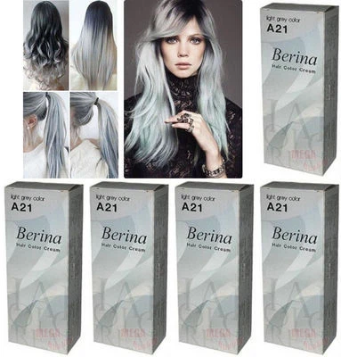 5 x Berina Permanent Hair dye color cream enough for long hair # A21 Light Grey - Image 1 of 3