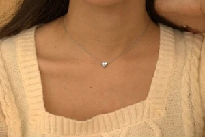 Dainty Silver Heart Necklace Minimalist Initial Heart Friends Letter Necklace - Picture 1 of 12