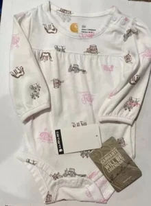 NWT Carhartt 3M Baby Girls Long Sleeve One Piece Horse Tractor Barn Pink - Picture 1 of 8