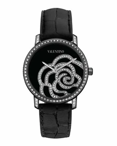 Valentino Women's V41SBQ6609S S009 Rose Diamond Crocodile Leather Black Watch - Picture 1 of 12