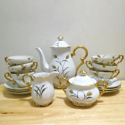 Coffee Tea 15pc Set Oakwood Japan Grain/Grasses Cream Sugar Teacups Saucers - Image 1 of 4