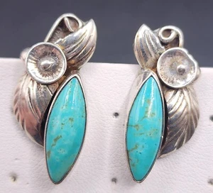Vintage Native American Milton Lee Turquoise Sterling Silver Clip On Earrings - Picture 1 of 6
