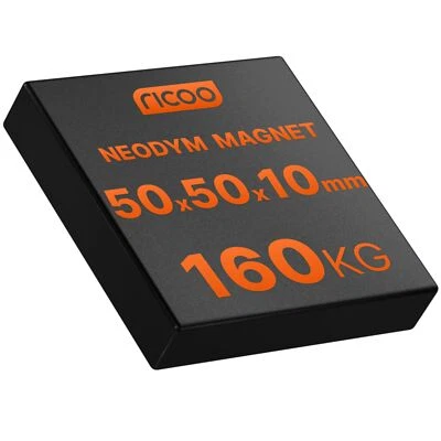 Set 10x MAGNETI AL NEODIMIO POTENZA NEODIMIO MAGNETE PERMANENTE 50x50x10 mm N45 160kg - Immagine 1 di 4