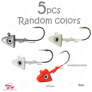 5pcs Fishing 4oz Shad Jig Head 32786 MUSTAD 2x Strong Hook 9/0 Random Mix Colors - Picture 1 of 12