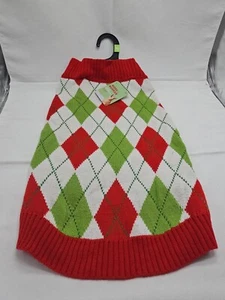More & Merrier Christmas  Red And Green Argyle Pet Sweater XL (20-24 In) - Picture 1 of 6