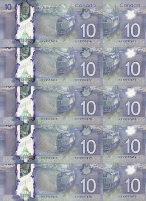 Canada 2013 $10 POLYMER Macklem * Carney FEY pick #107a Bundle 10pcs - Image 1 of 3