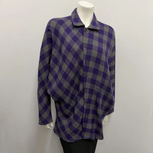 Camisa Top Y's Yohji Yamamoto Grande Diseño a Cuadros Lana Púrpura y Gris Talla 3 - Imagen 1 de 7