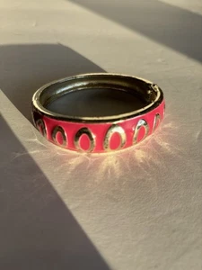 Red Ornamental Enamel Hinged Bangle Bracelet (Gold Tone) - Picture 1 of 5