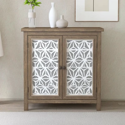 32in Rustic Natural Aged Storage Cabinet Solid Wood French Country Side Cabinet - Image 1 of 4