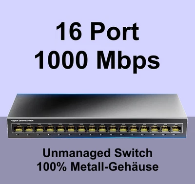 16 Port Gigabit Switch – Ampcom 1000 MBit Lan RJ45 netzwerk switch - Bild 1 von 4