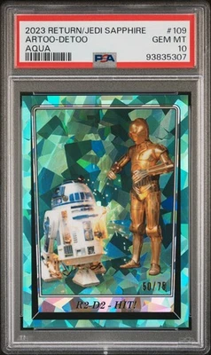 2023 Topps Chrome Sapphire Return of the Jedi #109 R2-D2/C-3PO Aqua /75 PSA 10 - Image 1 of 2