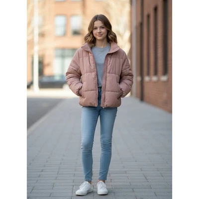 H&M Niños Chaqueta Puffer Rosa Recortada Ligera Cálida Niñas Jóvenes Abrigo Foto 1 de 4