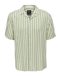 Only & Sons Striped Shirt with Regular Fit and Short Sleeves Men Green - Picture 1 of 3