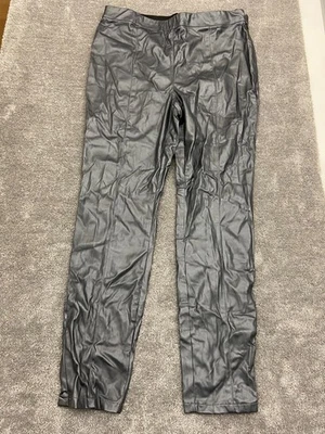 Next faux leather trousers uk size 14 grey elasticated waist side zip  - Image 1 of 4