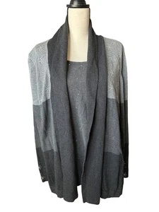 Quaker Factory Sweater Christmas Snowflake Rhinestone Gray Cardigan 2/1 Design - Picture 1 of 7