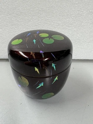 Japanese Lacquerware Natsume Tea Caddy – Raden Fish Pond Design for Tea Ceremony - Image 1 of 4