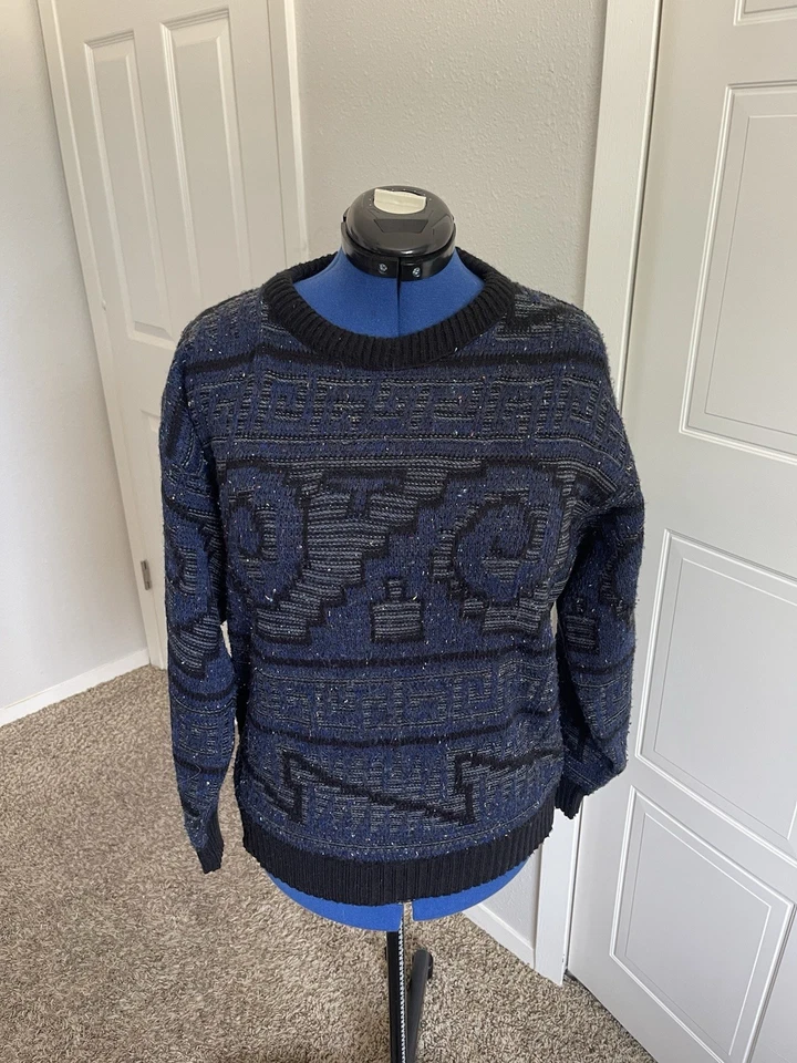 Suéter Checkpoint Años 80/90 Para Hombre Talla XL con Arco Iris Gris y Patrón Morado Foto 1 de 4