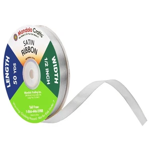 Silver Satin Fabric Ribbon, 1/2 Inch Wide x 50 Yards, Gift Wrapping, Crafts - Picture 1 of 7