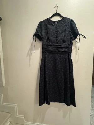 Y2K Marc Jacobs Midi платье черный синий цветочный узор секретарь ретро готический вырезка - Изображение 1 из 4