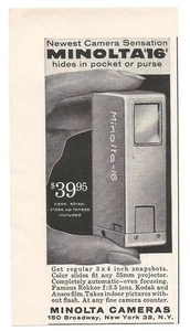 1958 Minolta '16' Pocket Camera Original Magazine Print Ad - Picture 1 of 1