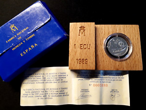 1 ECU Spanien 1989, Stier mit Europa, Münze, 925 Silber mit Zertifikat, Sammeln