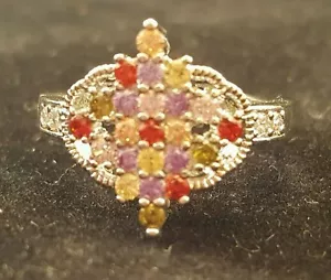 ANELLO ARGENTO STERLING GEMMA CRISTALLO MULTICOLORE MISURA 8,25 BELLISSIMO 925 UNICO - Foto 1 di 4