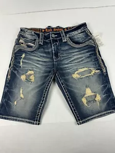 Men's Rock Revival Jeans "Tyrone" Leather Inserts Faux Shorts Casual Size 32,38 - Picture 1 of 8