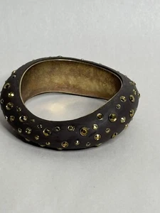 Vintage Bangle Bracelet Chunky Asymmetrical Brass Lizety Swarovski - Picture 1 of 8