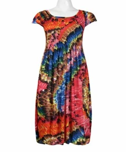 Multi color Floral Cap Sleeve Ruched Bodice Dress - Picture 1 of 1