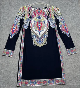 Donna Morgan Dress Womens 10 Blue Paisley Boho Floral Shift Light Beachy *Flaw - Picture 1 of 19