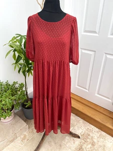 Poetry Smock Dress Size 10 Rust Red Chiffon Overlay Smock Light Midi Lagenlook - Picture 1 of 11