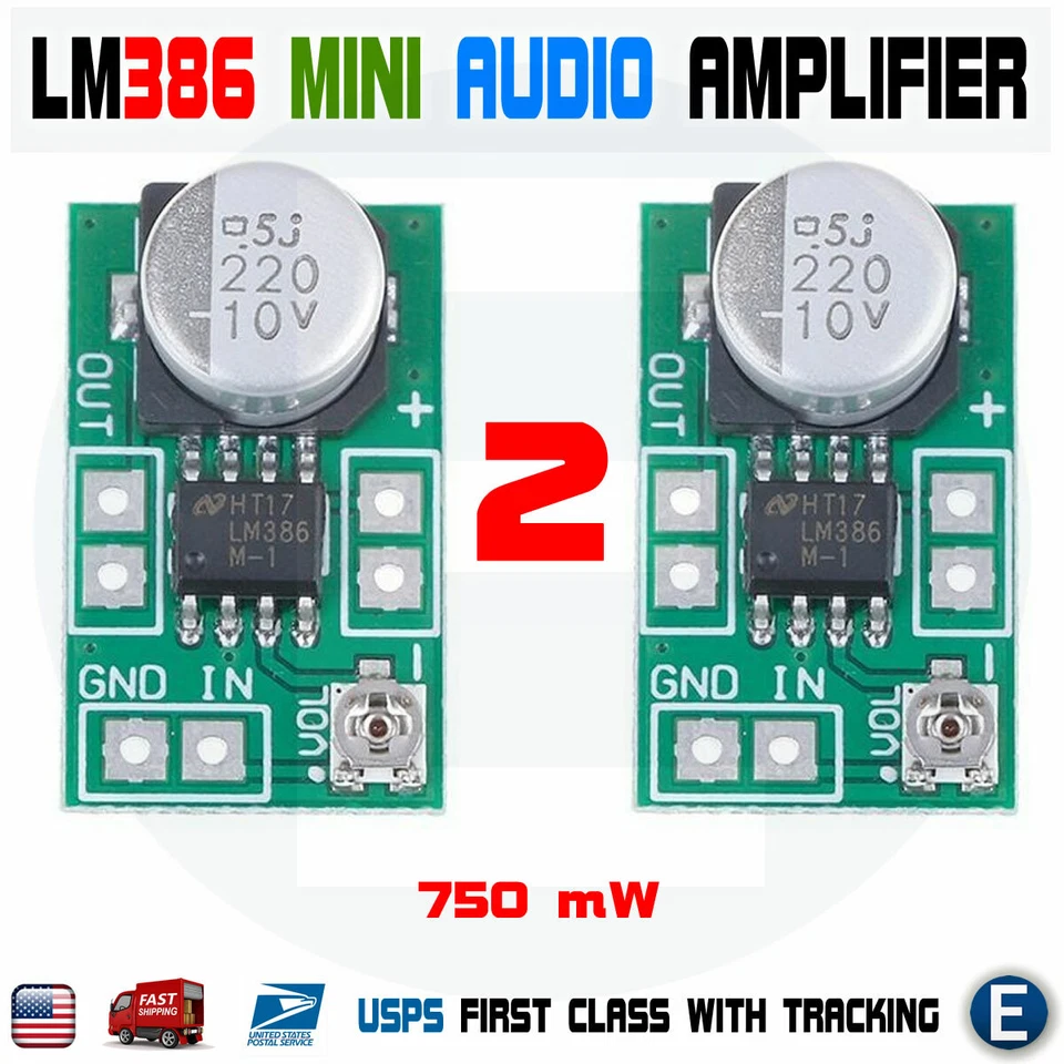 2 piezas Mini LM386 DC 3-10V Micro Audio Amplificador de Potencia Amplificador Módulo 750mW Nuevo Foto 1 de 4
