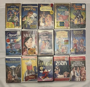 Lot of 15 Walt Disney "SEALED" VHS Clamshell VCR Movie Tapes Peter Pan Mulan - Picture 1 of 6