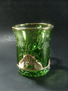 U. S. GLASS EAPG: LACY MEDALLION: GREEN WITH GOLD: SOUVENIR MUG 1900 ANNIE KENT - Picture 1 of 5