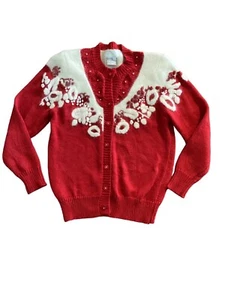 Marshall Rousso Vintage Women’s Holiday Sweater Red White Angora Accent Size Med - Picture 1 of 14
