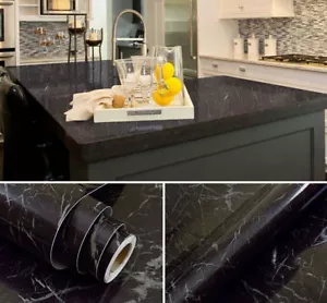 Black Granite Look Marble Effect Vinyl Self Adhesive Waterproof paper - Picture 1 of 14