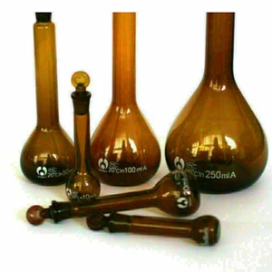 5/10/20/25/50/100/250ML Borosilicate Amber Glass Volumetric Flask with Stopper - Picture 1 of 8