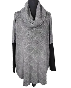 Joseph A Sweater Womens Large L Cowl Neck Poncho Geometric Print Boho Chic - Picture 1 of 10